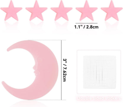 100 Stars and 1 Moon Glow in The Dark Luminous Fluorescent 3D Plastic Glow Stars Moon for Ceiling, Glowing Wall Stickers Create a Realistic Starry Sky, Room Decorations (Pink)