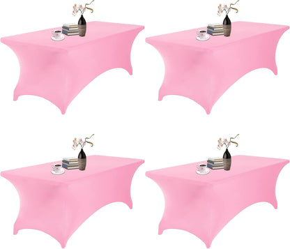 4Pack Spandex Waterproof Table Covers 8ft，Spandex 8ft Waterproof Table Cover for Party,Wedding, Banquet, and Events(Pink)