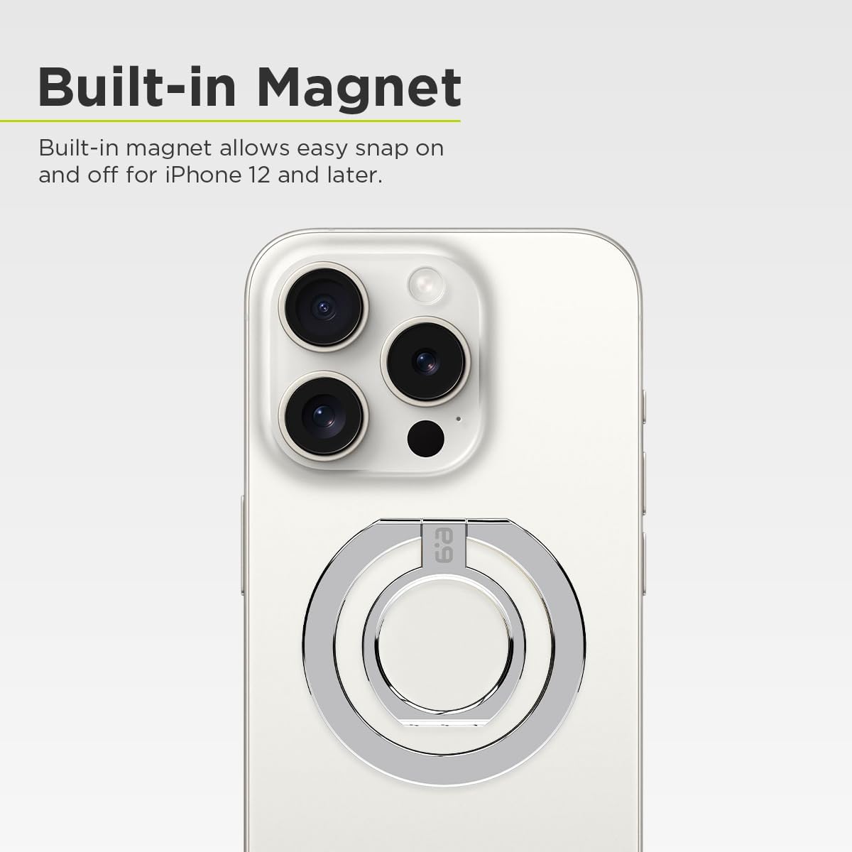 PureGear Magnetic Phone Grip Ring Stand, Magnetic Phone Ring Holder for MagSafe iPhone 16, 16Pro, 16Plus, 16ProMax, 15, 15Plus, 14, 14Pro, 14Pro Max, 13, 12, Adjustable Kickstand (Chrome Silver)