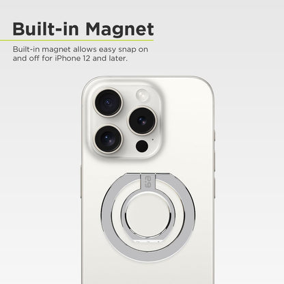 PureGear Magnetic Phone Grip Ring Stand, Magnetic Phone Ring Holder for MagSafe iPhone 16, 16Pro, 16Plus, 16ProMax, 15, 15Plus, 14, 14Pro, 14Pro Max, 13, 12, Adjustable Kickstand (Chrome Silver)
