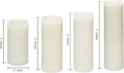 CANDLE CHOICE Waterproof Outdoor Battery Operated Flameless Candles with Auto Timer Flickering Plastic Resin Electric LED Slim Pillar Lights for Lantern Patio Garden Wedding Party Decorations 4 Pack