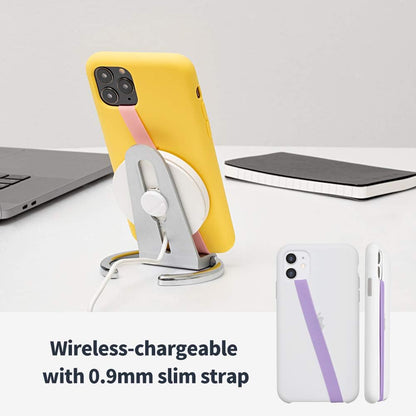 Sinjimoru Stretchable Silicone Phone Strap, Flexible and Elastic Grip Holder for iPhone & Android, Secure Phone Loops Finger Grip with Wireless Charging Support Sinji Loop White