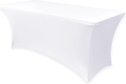Obstal Spandex Table Cover 5ft Fitted Tablecloth Rectangular - Stretch Rectangle Folding Table Cloth for Birthday Party Wedding Banquet, White, 60L x 30W Inch
