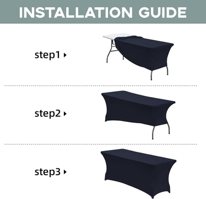 CWK 6FT Waterproof Stretch Spandex Table Cover for Rectangular Tables - Elastic Fitted Tablecloth for Folding Tables,Wrinkle Resistant Table Cloth for Parties, Weddings, Banquets & Events (Navy Blue)
