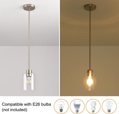 Brushed Nickel Pendant Lights Kitchen Island - Clear Glass Pendant Light Fixture Multiple Stems Rods 3 Units 12 Inch 3 Units 4 Inch (3 Pack Brushed Nickel)