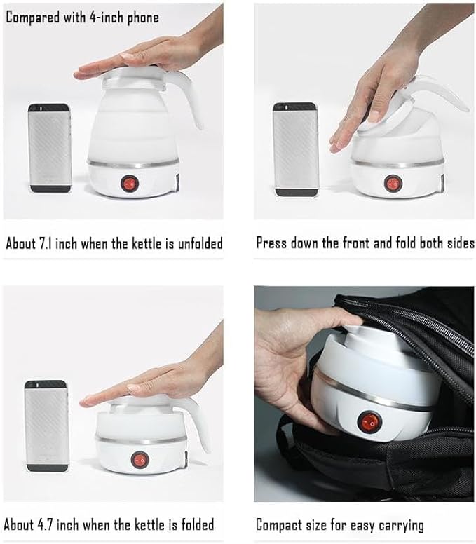 Travel Kettle Small Foldable Portable Kettle,Silicone Collapsible Tea Pot for Camping,Easy for Storage (White1)