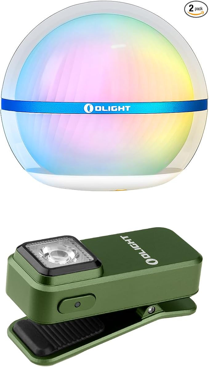 OLIGHT Sphere Smart Night Light, 75 lumens Stepless Dimming Table Lamp with Remotely APP Control Bundle with Oclip Rechargeable EDC Flashlight