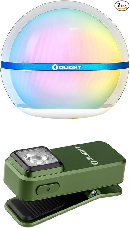 OLIGHT Sphere Smart Night Light, 75 lumens Stepless Dimming Table Lamp with Remotely APP Control Bundle with Oclip Rechargeable EDC Flashlight