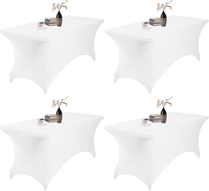 4Pack Spandex Waterproof Table Covers 6ft，Spandex 6ft Waterproof Table Cover for Party,Wedding, Banquet, and Events(White)