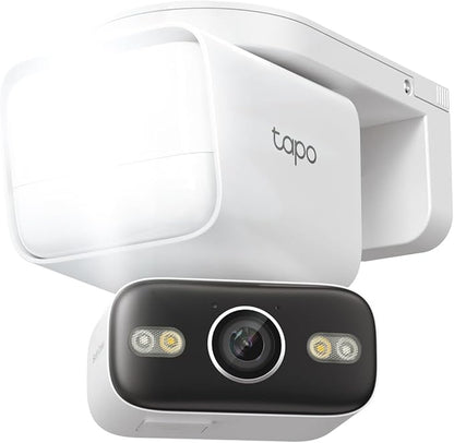 Tapo 2K Outdoor Pan/Tilt Wired Floodlight Security Camera - 1500 Lm Dimmable, 360° AI Motion Tracking, Person/Vehicle Detection, 24/7 Recording, Subscription-Free Local Storage or Optional Cloud, C710
