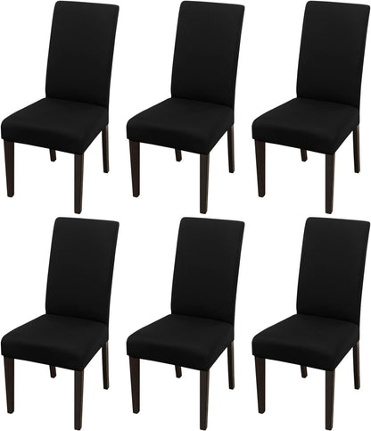 JQinHome 6 Pcs Dining Chair Slipcover,High Stretch Removable Washable Chair Seat Protector Cover for Home Party Hotel Wedding Ceremony (Black)