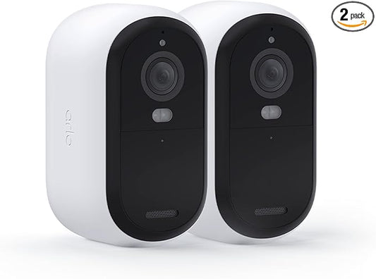 Arlo Essential Security Wireless 2K Camera with Spotlight, Indoor/Outdoor, 2nd Gen, 2-Way Audio, Color Night Vision, Motion Activation, Real Time Notifications, White, VMC3250, 2-Pack (Renewed)