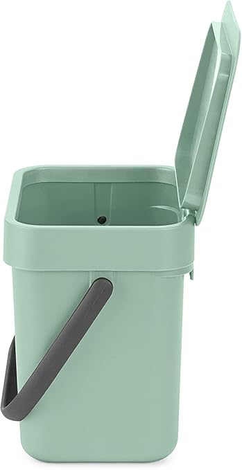 Brabantia Sort & Go Kitchen Countertop Food Scraps Compost Bin | XS / 0.8 Gal / 3L | Jade Green | Removable Stay-Open Lid, Carry Handle, Easy-Clean Recycling Box | Wall Bracket Sold Separately