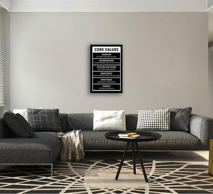 Core Values Inspirational Posters Motivational Canvas Wall Art Inspiring Entrepreneur Quotes Painting Modern Positive Posters Prints Artwork for Office Gym Living Room Decor Framed[24" W x 36" H]