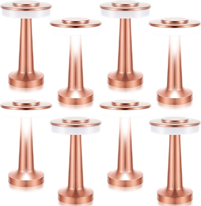 VIHOSE Set of 8 LED Portable Cordless Table Lamp with Touch Sensor 3 Color Stepless Dimming Rechargeable Battery up to 15 Hours Cordless Table Light Wireless Lamp for Nursery(Rose Gold)