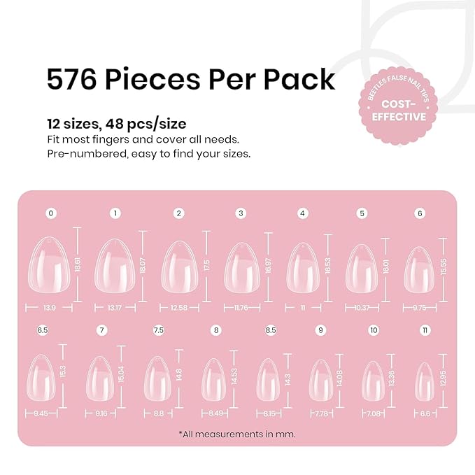 Beetles Gel Nail Tips 576Pcs Extra Short Almond Fake Nails Etch-X Half Matte Press on Nail Tips Full Cover Gifts for Women Gel Nail Polish Extensions Set