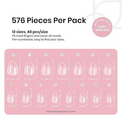 Beetles Gel Nail Tips 576Pcs Extra Short Almond Fake Nails Etch-X Half Matte Press on Nail Tips Full Cover Gifts for Women Gel Nail Polish Extensions Set