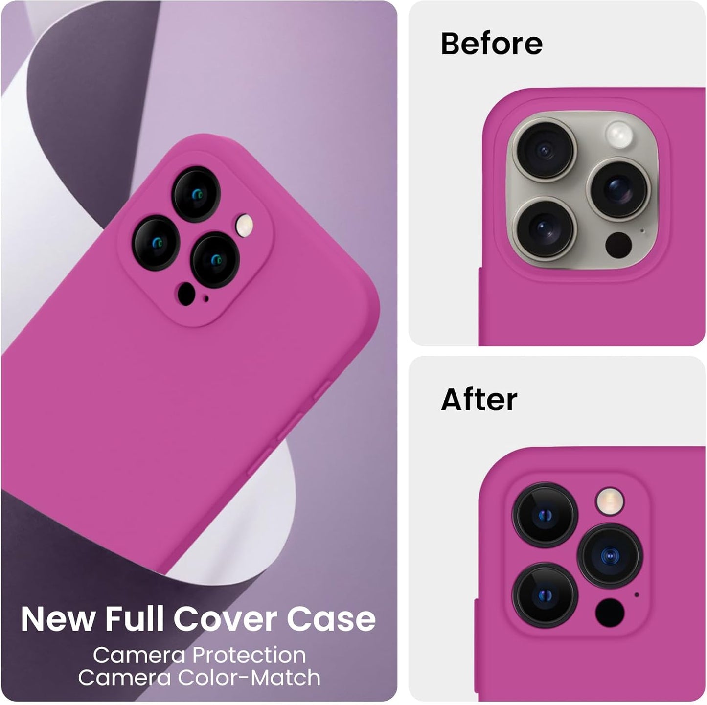 FireNova Designed for iPhone 15 Pro Case, Silicone Upgraded [Camera Protection] Phone Case with [2 Screen Protectors], Soft Anti-Scratch Microfiber Lining Inside, 6.1 inch, Shocking Pink