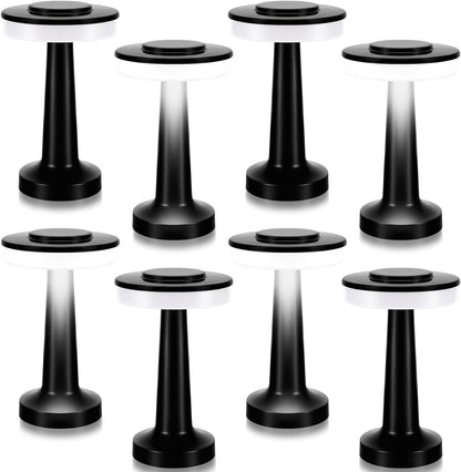 VIHOSE Set of 8 LED Portable Cordless Table Lamp with Touch Sensor 3 Color Stepless Dimming Rechargeable Battery up to 15 Hours Cordless Table Light Wireless Lamp for Nursery(Black)