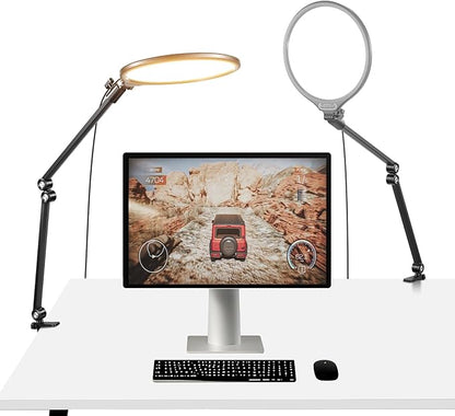 NEEWER Basics 2 Pack 10.5" Streaming Key Lighting, 3000-6500K 15W Full Screen LED Panel Ring Light with Adjustable Arm Stand Desk Clamp Timer for Laptop Computer Video Conference Zoom Makeup, R10