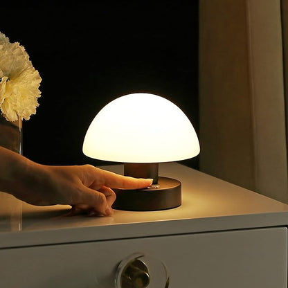 JONATHAN Y 5.75" Oil Rubbed Bronze Rechargeable Portable LED Table Lamp, Cordless Mushroom Accent Light for Bar, Nightstand, with Frosted White Glass Shade JYL7113A