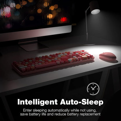 KNOWSQT Wireless Keyboard and Mouse Combo, Pink Colorful 2.4G Typewriter Full-Size Cute Keyboards - USB Receiver Plug and Play, for Computer, PC, Laptop, Desktop, Windows