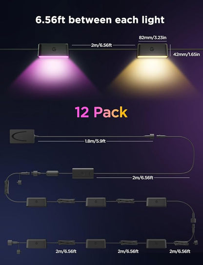 Govee Outdoor Deck Lights, Multicolor Outdoor Fence Lights, IP65 Waterproof Outdoor Lights with Smart Control, Preset Sences, Music Mode for Patio Decor, Wired 12 Packs (72ft)