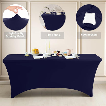 ABCCANOPY 2 Pack 6 FT Navy Spandex Table Cover Stretch Fitted Wrinkle Resistant Tablecloth Reuse for Rectangular Folding Table Patry Event Wedding Banquet Protector