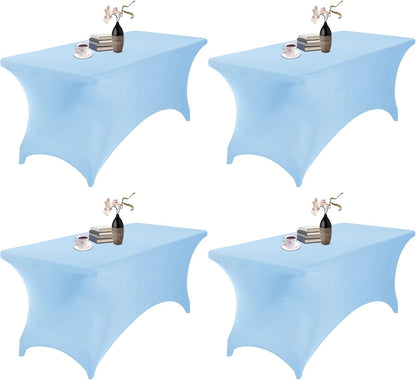 4Pack Spandex Waterproof Table Covers 6ft，Spandex 6ft Waterproof Table Cover for Party,Wedding, Banquet, and Events(Blue Mist)
