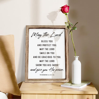 Christian Wooden Plaque, Bible Verse Scripture Decor, Framed Wall Plaque Signs 15 * 11.5 inches, Inspirational Christian Gift, May the Lord Bless You and Protect You Sign