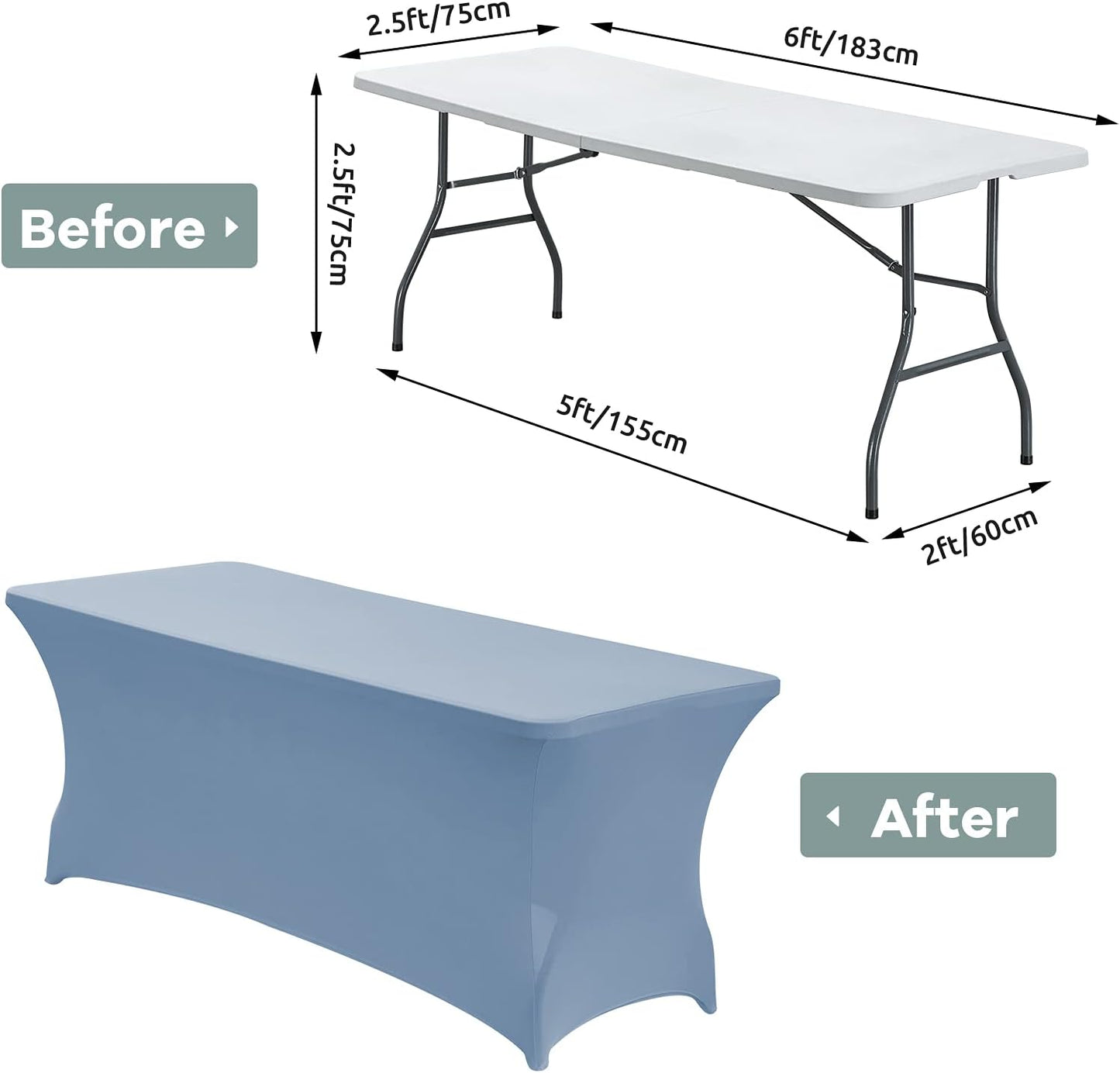 CWK 6FT Waterproof Stretch Spandex Table Cover for Rectangular Tables - Elastic Fitted Tablecloth for Folding Tables,Wrinkle Resistant Table Cloth for Parties, Weddings, Banquets & Events (Sky Blue)