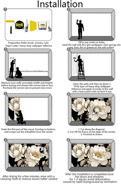 Vintage Peony Buds and Leaves Floral Seamless Pattern Wallpaper for Bedroom, Living Room, Bathroom Wall Backgrounds(Non-self-Adhesive)