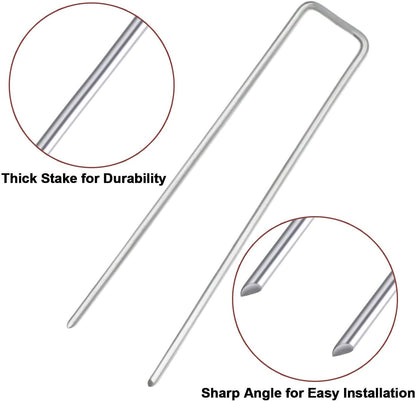 Petgrow 6 Inch Garden Stakes Galvanized Landscape Staples,U-Type Turf Staples for Artificial Grass, Rust Proof Sod Pins Stakes for Securing Fences Weed Barrier,Outdoor Wires Cords Tents Tarps,100