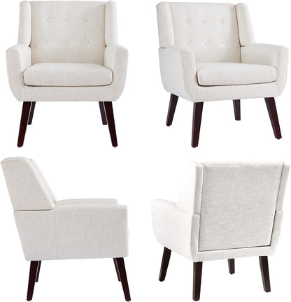 HUIMO Accent Chair Living Room Chair, Upholstered Button Tufted Armchair, Linen Fabric Sofa Chairs for Bedroom, Living Room, Mid-Century Modern Comfy Reading Chair (Beige)