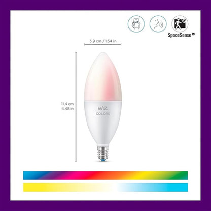 WiZ 40W B12 Candle Bulb Light, 6-Pack Smart Bulbs, Indoor E12 LED Color Changing Lights, Connects to Wi-Fi, Control with Voice, App, Activate by Motion, Matter Compatible