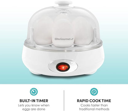 Elite Gourmet EGC322CW Easy Egg Cooker Electric 7-Egg Capacity, Soft, Medium, Hard-Boiled Egg Cooker with Auto Shut-Off, Measuring Cup Included, BPA Free, Classic White