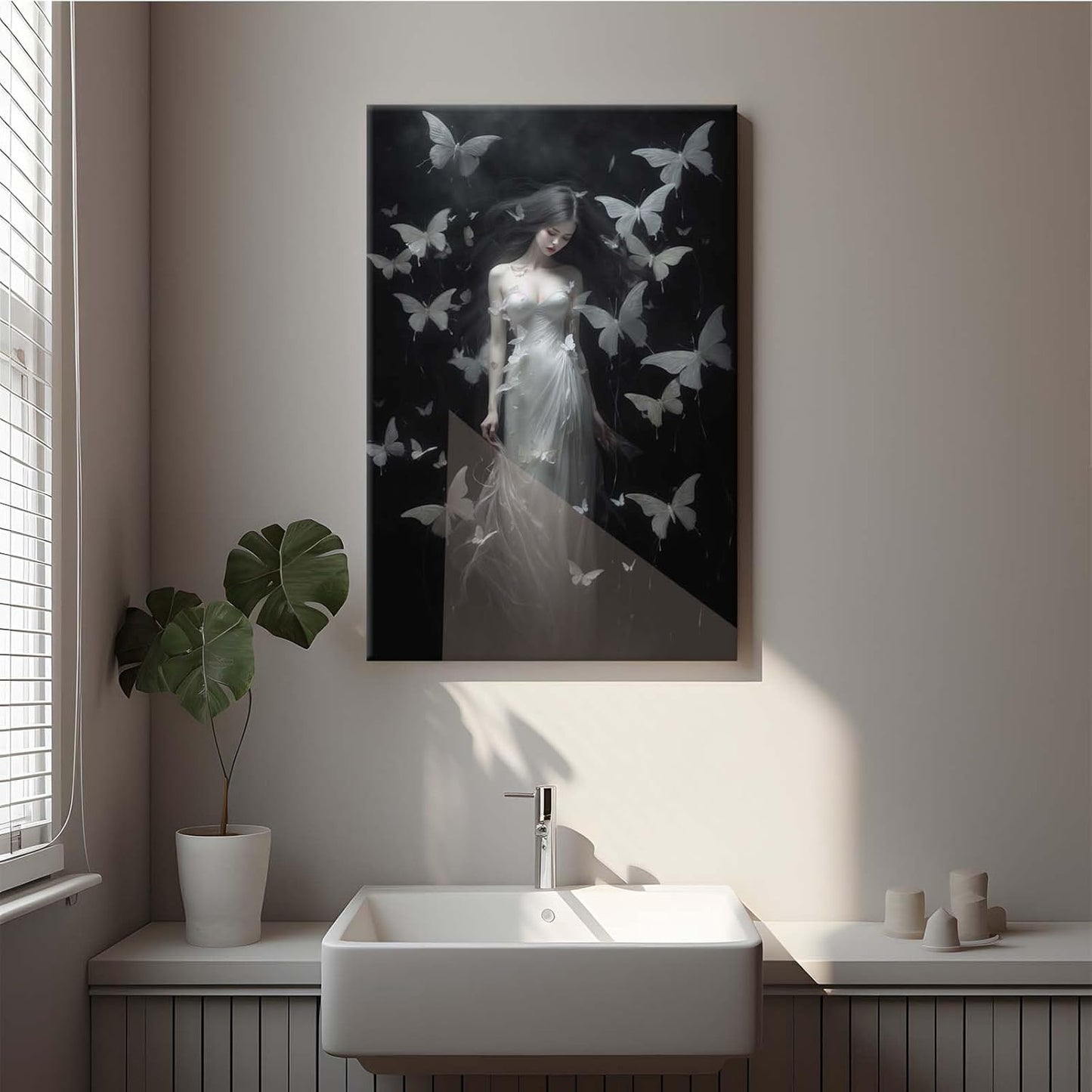 Vintage Gothic Feminine Canvas Wall Art Print Butterfly Poster Moody Female Wall Art Retro Artwork Dark College Decor for Home Bedroom20x30in Wood Framed