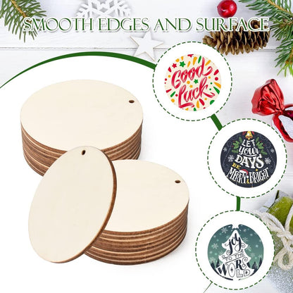Unfinished Wooden Circles with Holes, 50Pcs 3 Inch Round Wood Tags Ornaments Blank Round Wooden Slices with Jute Twines for Sign Tags Christmas Home Party Hanging Decoration