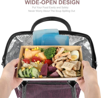 Nicole Miller Insulated Lunch Bag Tote Thermal Soft Side Wide-Open Cooler Ice Bag Lunch Box for Food with Drink Bottle Holder