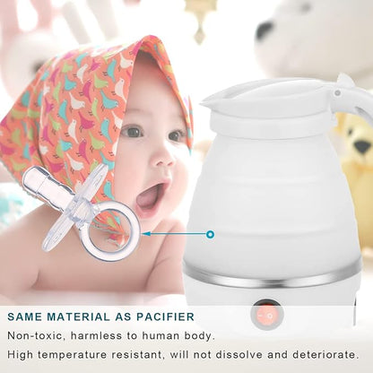 Foldable Electric Kettle, Upgraded Food Grade Silicone,600W 600ML Flash Heat Small Portable Travel Electric Kettle,110V US Plug (Pure White)