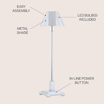 JONATHAN Y 26" Chrome Modern LED Table Lamp for Living Room Bedroom Home Office, Metal Empire Shade, Slim Desk Lamp for Nightstand Buffet, LED Bulb Included JYL6006A