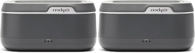 Crock-Pot 28-Ounce Mini Electric Heated Lunch Box, Portable Food Warmer, Perfect for Travel, Car, On-the-Go, Keeps Food Warm, Spill-Free, Dishwasher-Safe, Ideal Gift for Men & Women, Gray (Pack of 2)