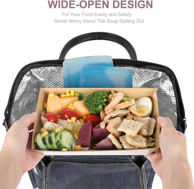 Nicole Miller Insulated Lunch Bag Tote Thermal Soft Side Wide-Open Cooler Ice Bag Lunch Box for Food with Drink Bottle Holder