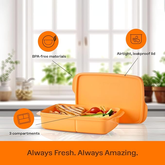 Tupperware Lunch-It Portion & Go Lunch Box Food Storage Container in Orange, Dishwasher Safe and BPA Free (4 Cups/1L)