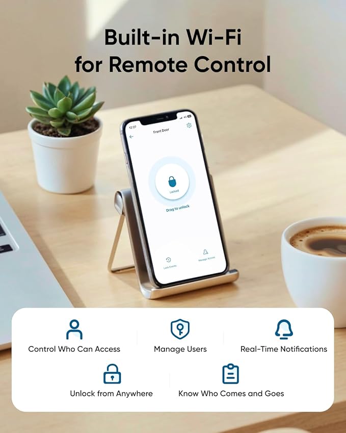 eufy Smart Lock C33, Keypad Door Lock with Handle, Fingerprint Door Knob, Keyless Entry Door Lock for Front Door and Bedrooms, Electronic Deadbolt, Wi-Fi, Remote App Control, IP53 Waterproof, Nickel