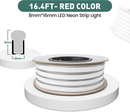 GZBtech Flexible LED Neon Rope Lights 16.4FT,AC 110-120V Waterproof Strip Light, 120LEDs/M Cuttable Connectable Neon Lighting for Indoor Outdoor Home Decor/Commercial Building Use-Red 5M