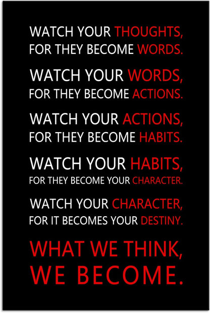 Watch Your Thoughts Inspirational Wall Art Motivational Canvas Painting Inspiring Quotes Posters Prints Artwork Living Room Home Office Classroom Decor Framed Ready to Hang [12''W x 18''H]