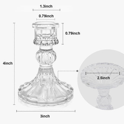 12 Pack Glass Candlestick Holders- Clear Taper Stripe Candle Holders for Candlesticks, 4" H Taper Candle Holders Small Centerpiece for Wedding, Festival, Party & Windowsill Decor