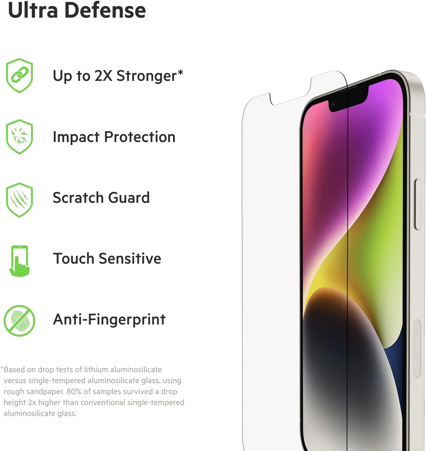 Belkin UltraGlass iPhone 14, iPhone 13 Pro Screen Protector - Easy Application with Installation Guide Tray - Crystal Clear Tempered Glass Screen Protector with AntiMicrobial-Treated Display