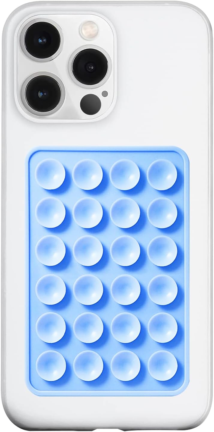Silicone Suction Phone Case Mount, Silicon Adhesive Phone Accessory for Smartphones, Hands-Free Mirror Shower Phone Holder for Selfies, Tiktok Videos (Sky Blue)